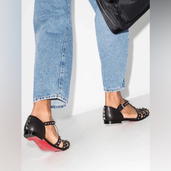 Christian Louboutin LoubiClou Studded Caged Leather Gladiator Sandals Sz 37.5 - Picture 3 of 14